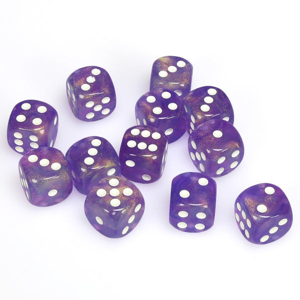 Borealis 16mm d6 Purple/white Dice Block (12 dice)