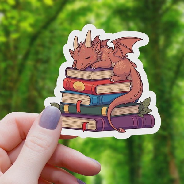 Dragon Sleeping On Pile of Books