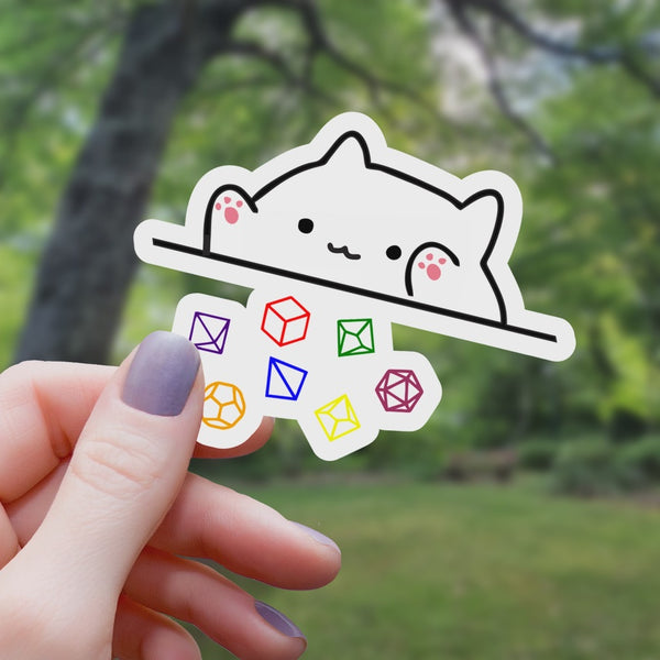 White Cat Throwing Polyhedral Dice