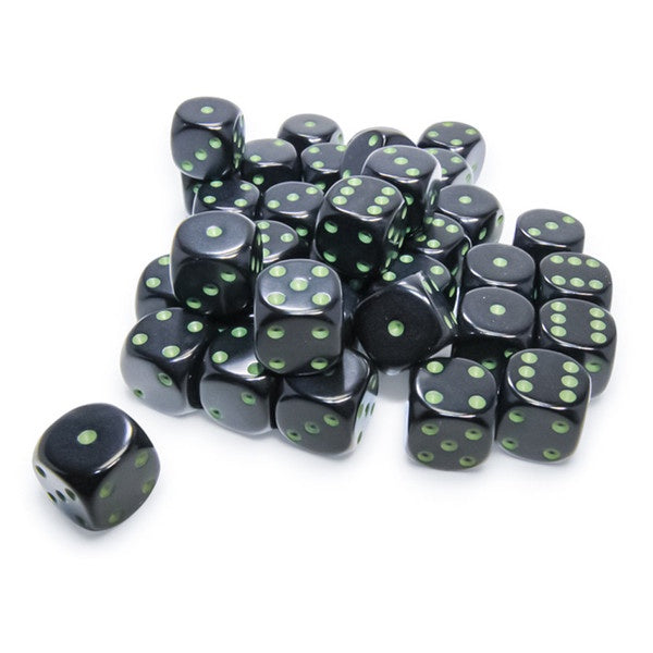 Opaque 12mm d6 Black/green Dice Block (36 dice)