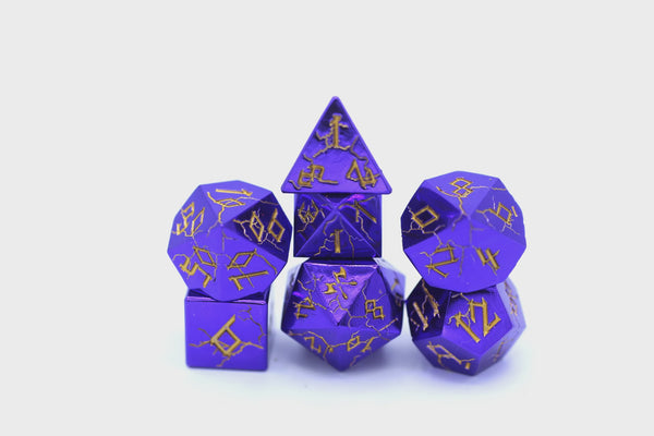 Hymgho Metal Dice Set: Barbarian Purple Chrome with Gold