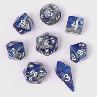 Hymgho Acrylic Dice: Rounded Edge 8 Piece Polyhedral Dice set - Paladin Steel