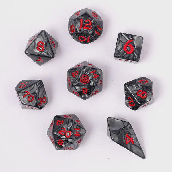 Hymgho Acrylic Dice: Rounded Edge 8 Piece Polyhedral Dice set - Iron Golem