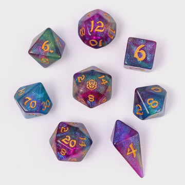 Hymgho Acrylic Dice: Rounded Edge 8 Piece Polyhedral Dice set - Siren's Melody