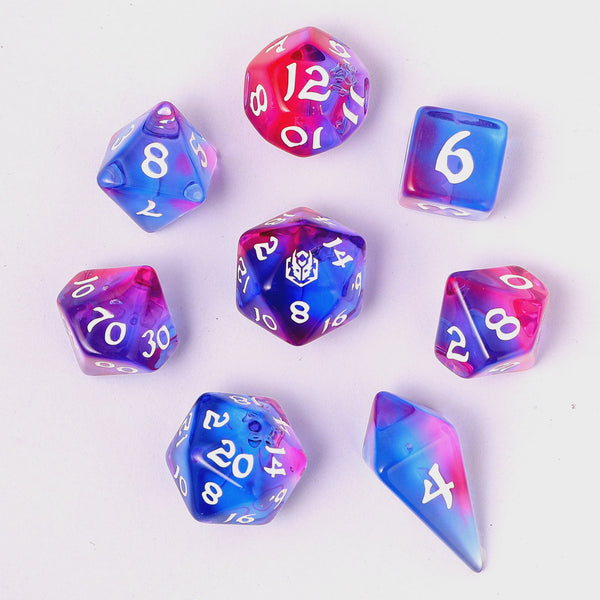 Hymgho Acrylic Dice: Rounded Edge 8 Piece Polyhedral Dice set - Unicorn Tears