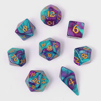 Hymgho Acrylic Dice: Rounded Edge 8 Piece Polyhedral Dice set -Frostbloom