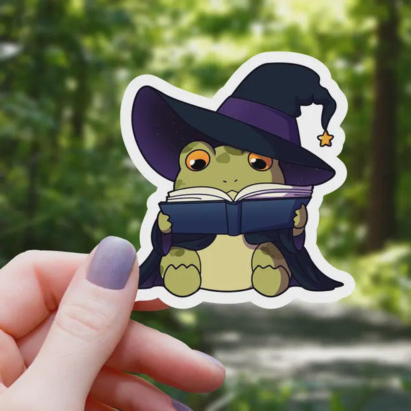Frog Wizard Reading A Book Sticker - 3"
