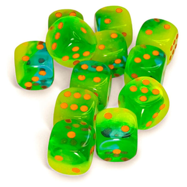 Gemini 16mm d6 Plasma Luminary Green-Teal/orange (12 dice)