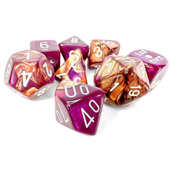 Lab Dice Gemini Copper-Purple with White 7-Die Set