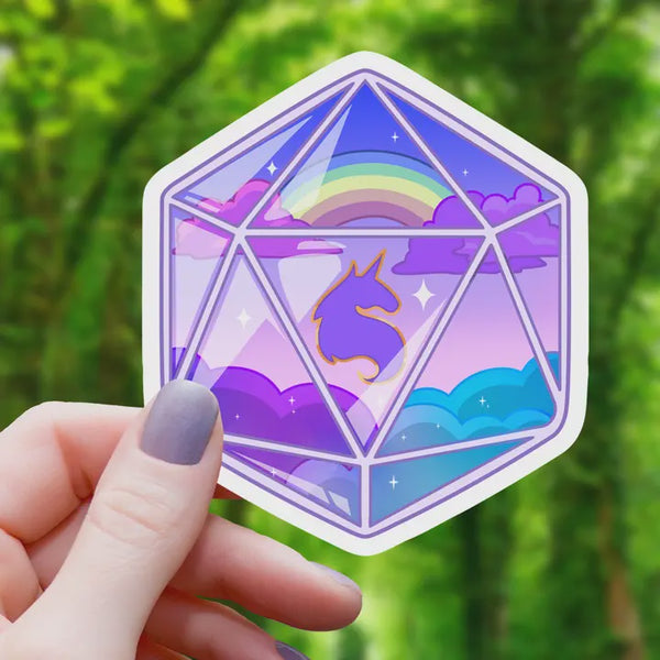 Unicorn Polyhedral D20 Sticker