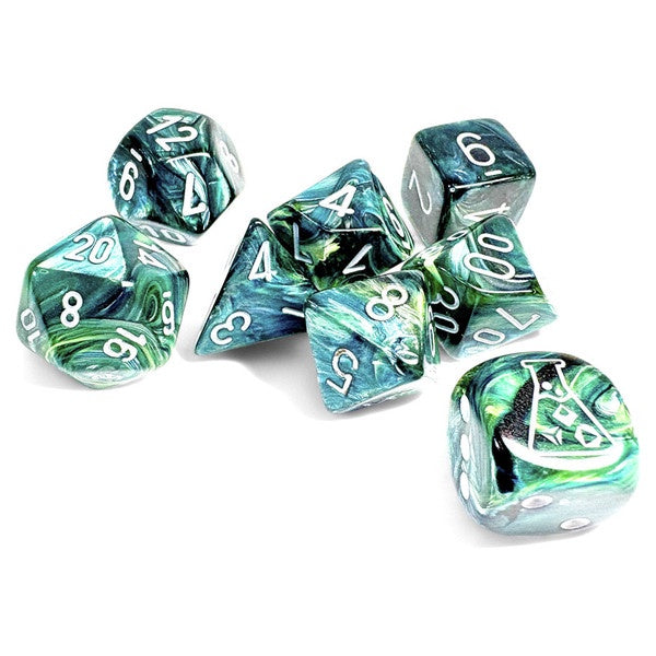 Lab Dice Gemini Polyhedral Lustrous Neptune with Grey 7-Die Set