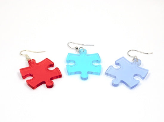 Hook Earrings Translucent Puzzle Pieces Assorted Colors