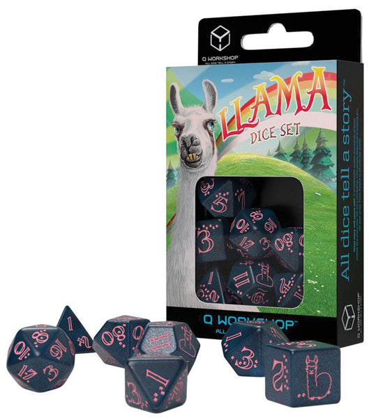 Llama Dice Set: Sparkling (Glittering Dark Blue & Pink)