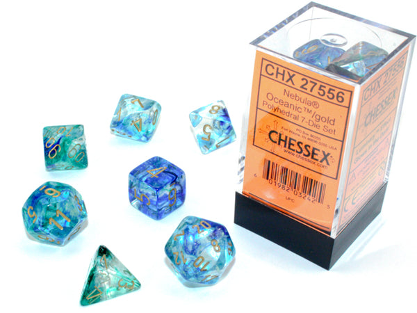Nebula Polyhedral Oceanic/gold 7-Die Set