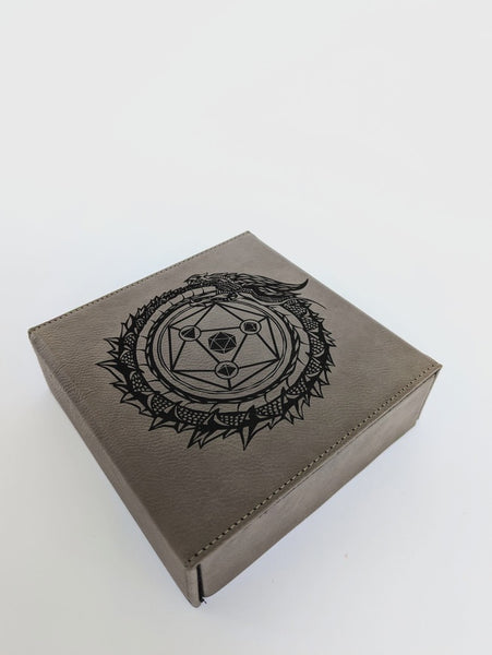 Dice Box- Vegan Leather: Dragon Circle Grey