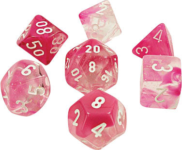 Lab Dice: Gemini Polyhedral Clear-Pink/white 8-Die Set