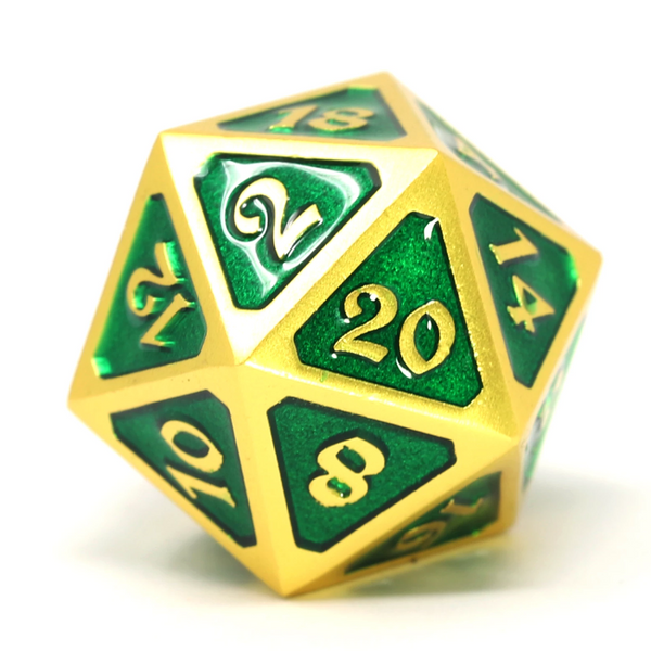 Die Hard Dice Single d20 - Mythica Satin Gold Emerald