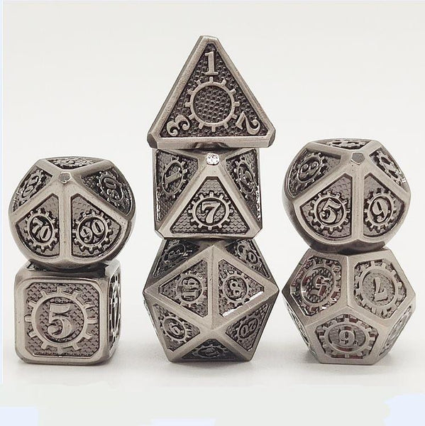 Hymgho Metal Dice Set: Solid Metal Gears of Providence Brushed Ancient Iron