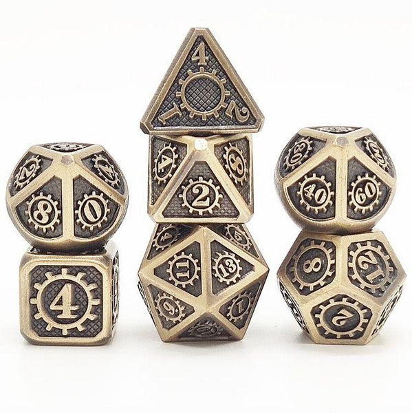 Hymgho Metal Dice Set: Solid Metal Gears of Providence Brushed Ancient Bronze
