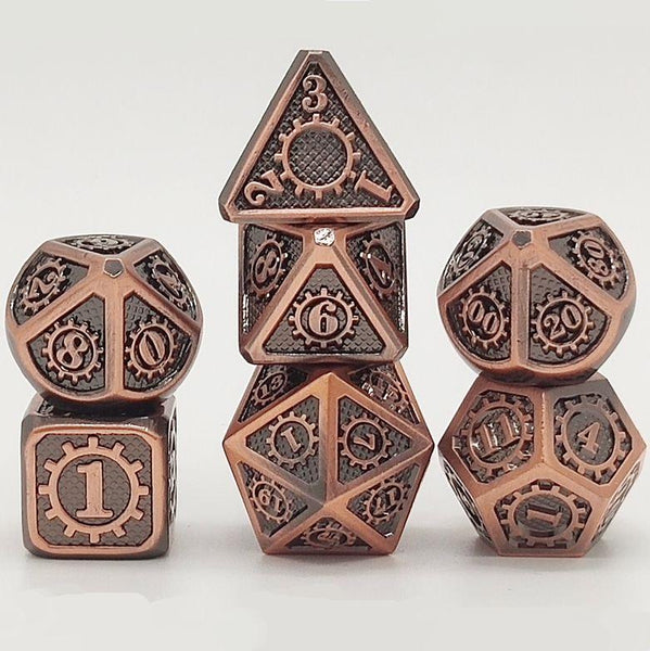 Hymgho Metal Dice Set: Solid Metal Gears of Providence Brushed Ancient Copper