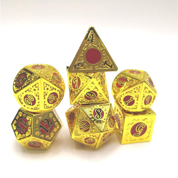 Hymgho Metal Dice Set: Solid Metal Gears of Providence Gold with Red and Black