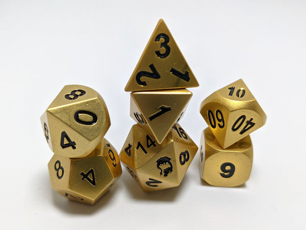 Hymgho Metal Dice Set: Solid Basic Dragon Matte Gold with Black Numbers