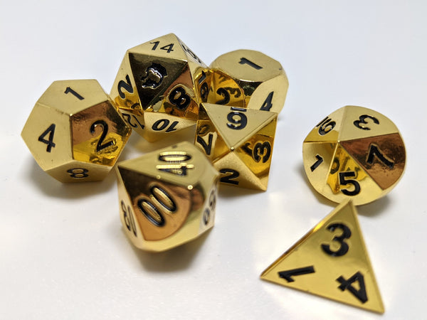Hymgho Metal Dice Set: Solid Basic Dragon Shiny Gold with Black Numbering