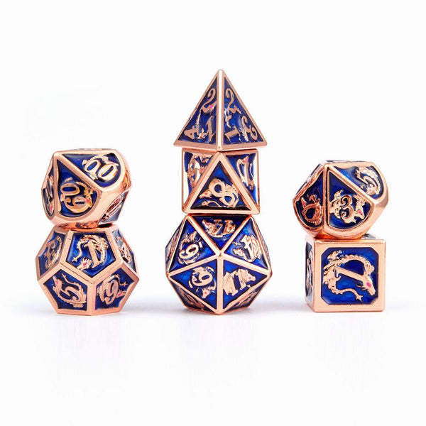Hymgho Metal Dice Set: Solid Metal Dragon Copper with Navy Blue