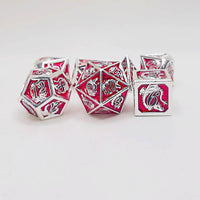 Hymgho Metal Dice Set: Solid Metal Dragon Silver and Red with Black Lettering