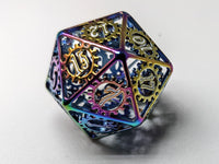 Hymgho Metal Dice Single d20: Hollow Metal Gears of Providence Prism and White Enamel