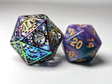 Hymgho Metal Dice Single d20: Hollow Metal Gears of Providence Prism and White Enamel