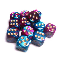 Gemini 16mm d6 Purple-Teal/gold Dice Block (12 dice)