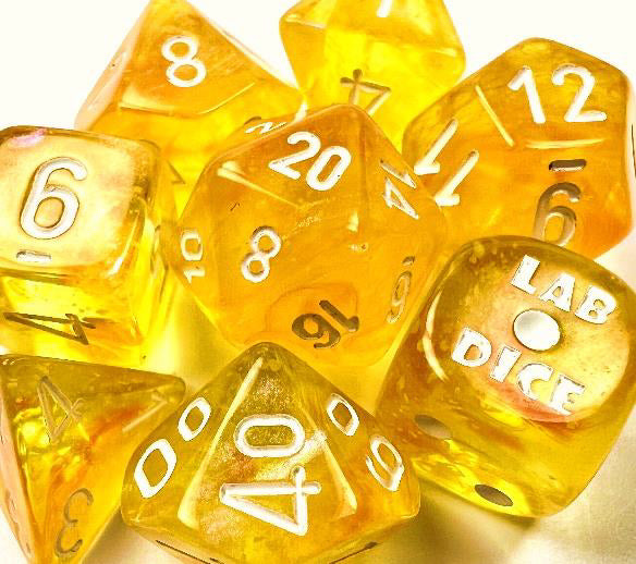 Lab Dice 6: Borealis Polyhedral Canary/white 8-Die Set (Lab Dice)