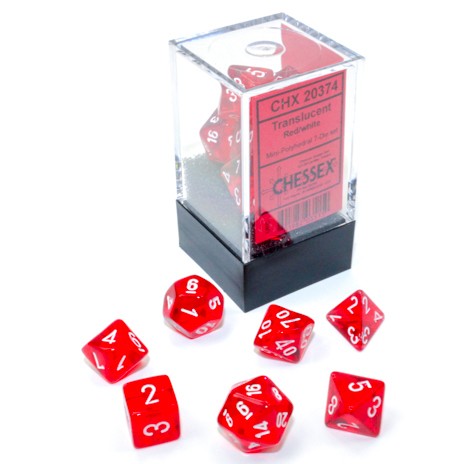 Translucent Mini Polyhedral Red/white 7-Die Set