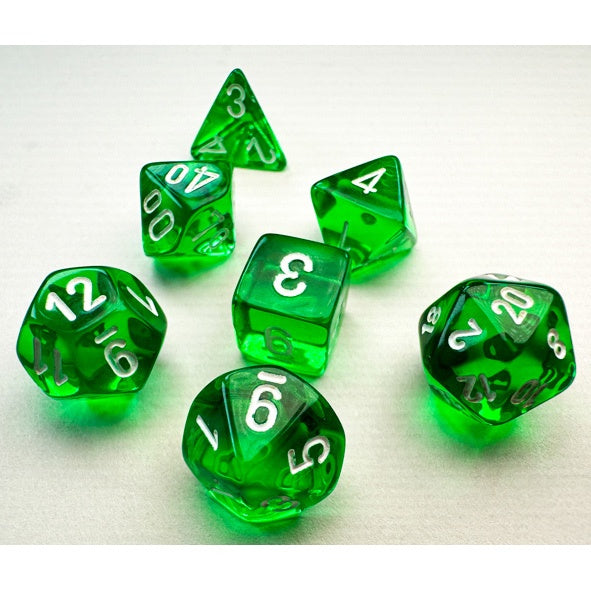 Translucent  Mini Polyhedral Green and White 7-Die Set