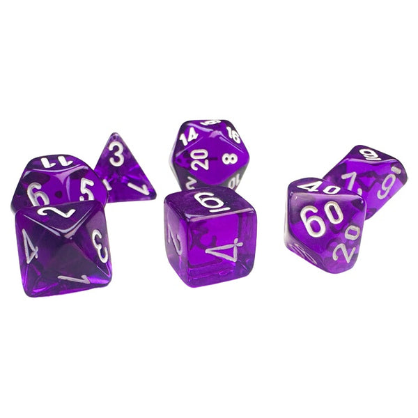 Translucent Mini Polyhedral Purple and White 7-Die Set