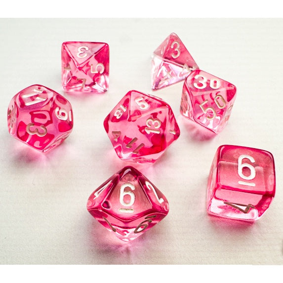 Translucent Mini Polyhedral Pink and White 7-Die Set