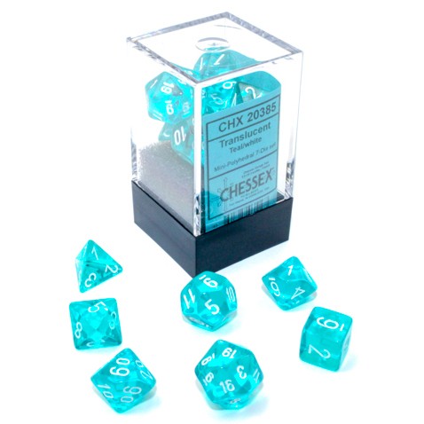 Translucent Mini Polyhedral Teal/white 7-Die Set