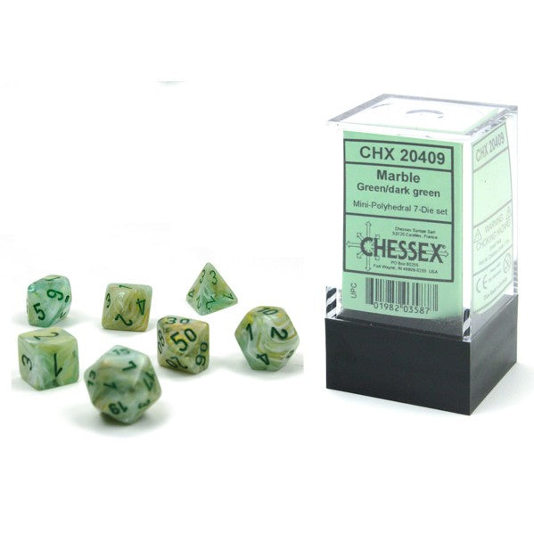 Marble Mini Polyhedral Green/dark green 7-Die Set