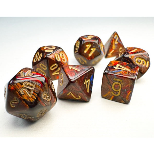 Scarab Mini Polyhedral Blue Blood with Gold 7-Die Set