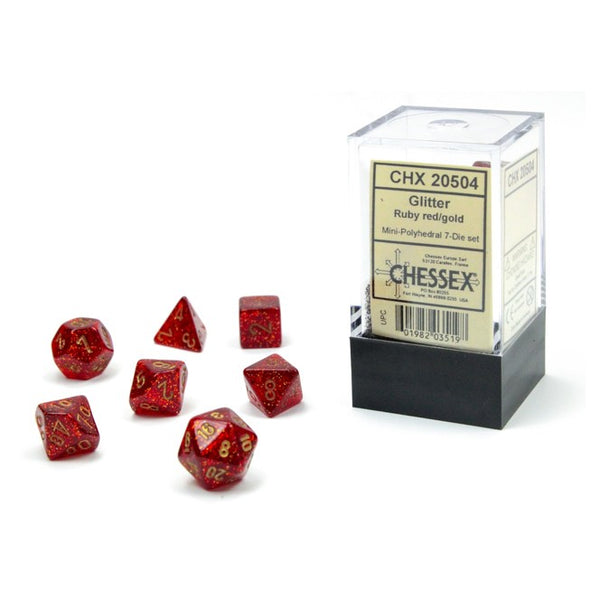 Glitter Mini Polyhedral Ruby red/gold 7-Die Set
