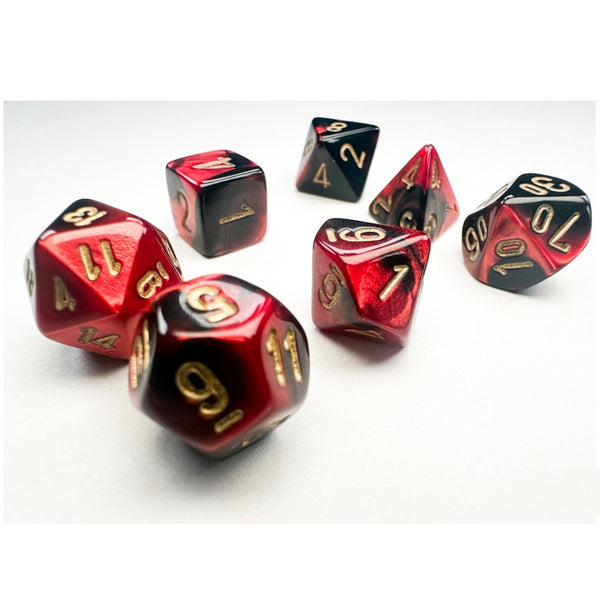 Gemini Mini Polyhedral Black Red with Gold 7-Die Set