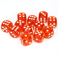 Translucent 16mm d6 Orange/white Dice Block (12 dice)