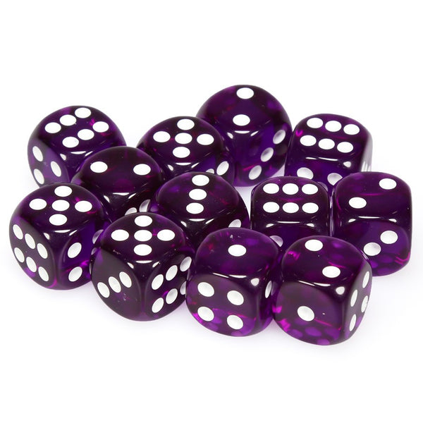 Translucent 16mm d6 Purple/white Dice Block (12 dice)