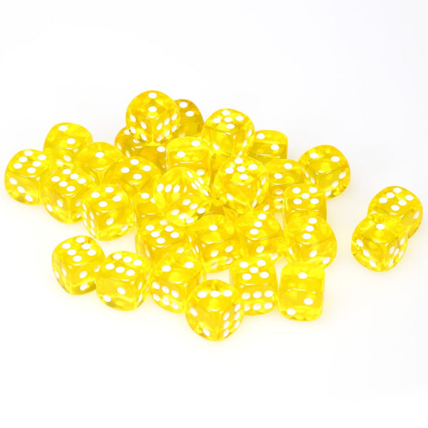 Translucent 12mm d6 Yellow/white Dice Block (36 dice)