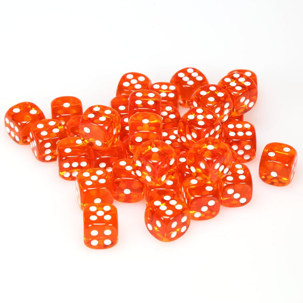Translucent 12mm d6 Orange/white Dice Block (36 dice)
