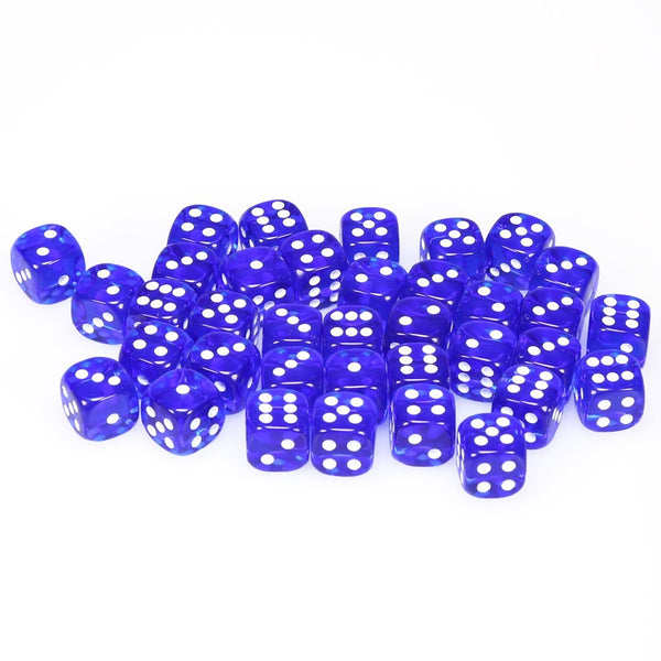 Translucent 12mm d6 Blue/white Dice Block (36 dice)
