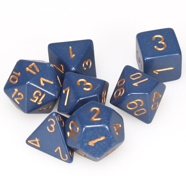 Opaque Polyhedral Dusty Blue/copper 7-Die Set
