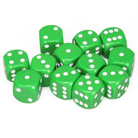 Opaque 16mm d6 Green/white Dice Block (12 dice)