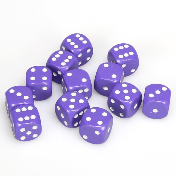 Opaque 16mm d6 Purple/white Dice Block (12 dice)